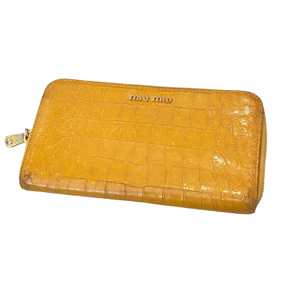 Miu Miu yellow leather croc embossed zippy zip around Long wallet - Picture 2 of 16